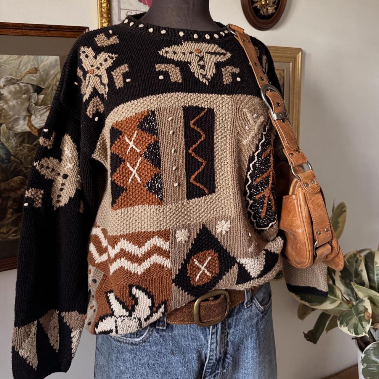 90s vintage neutral abstract sweater (S)