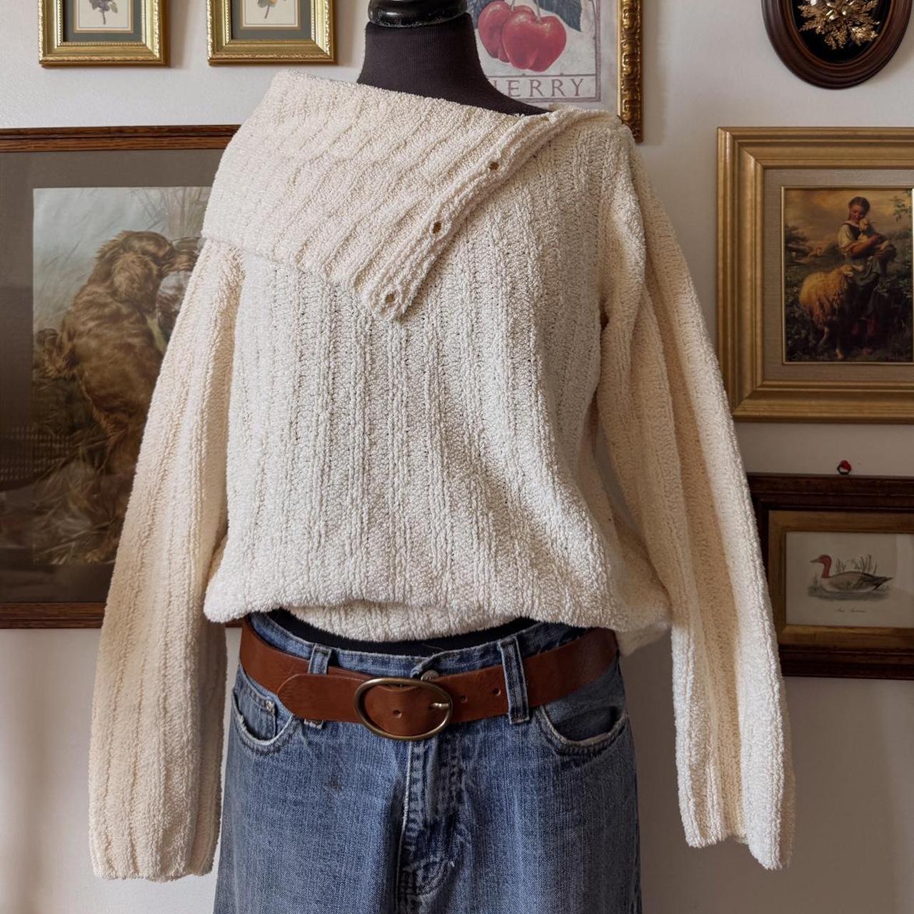 Plush cream convertible funnel neck sweater (S)