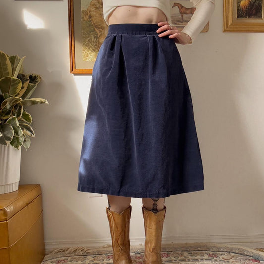 Navy blue corduroy midi skirt (26")