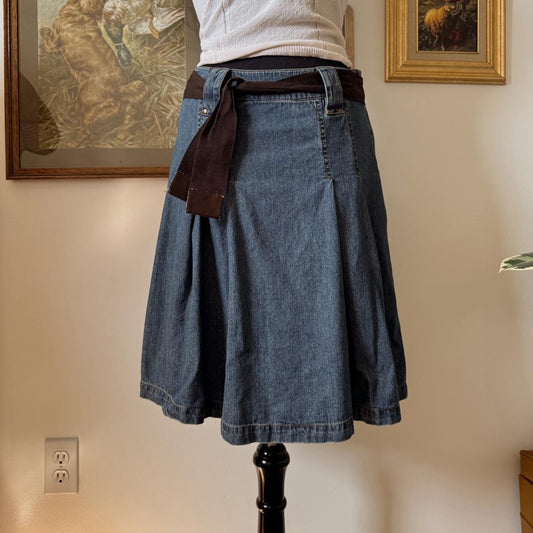 Pleated denim midi skirt (S)