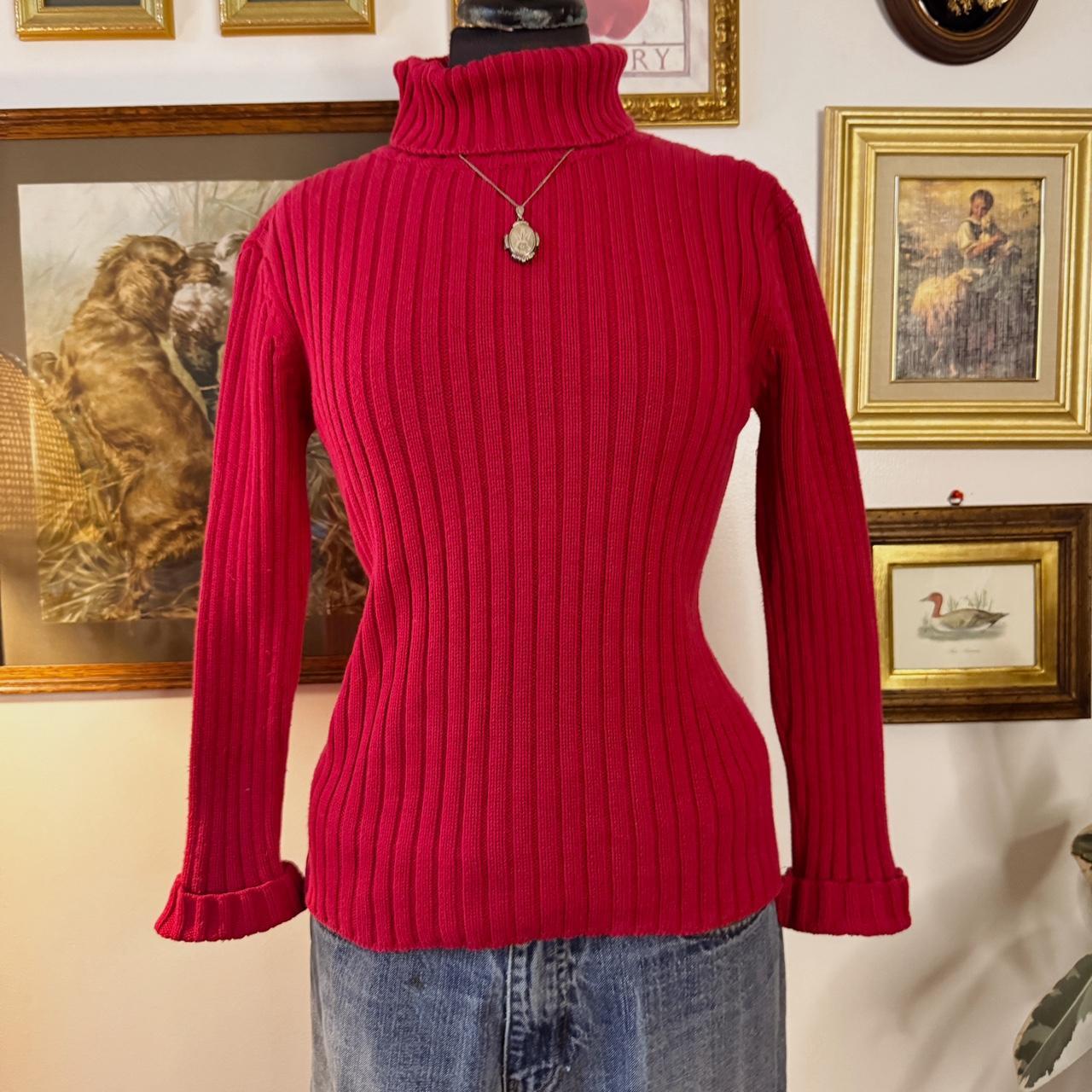 Magenta red cotton knit turtleneck (S)
