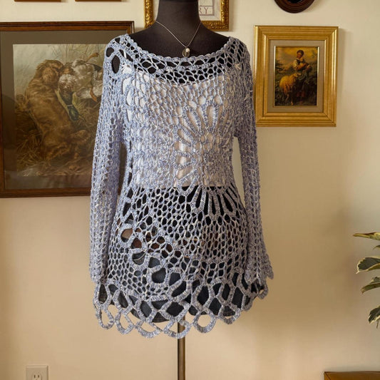Beachy boho crochet knit top (S)
