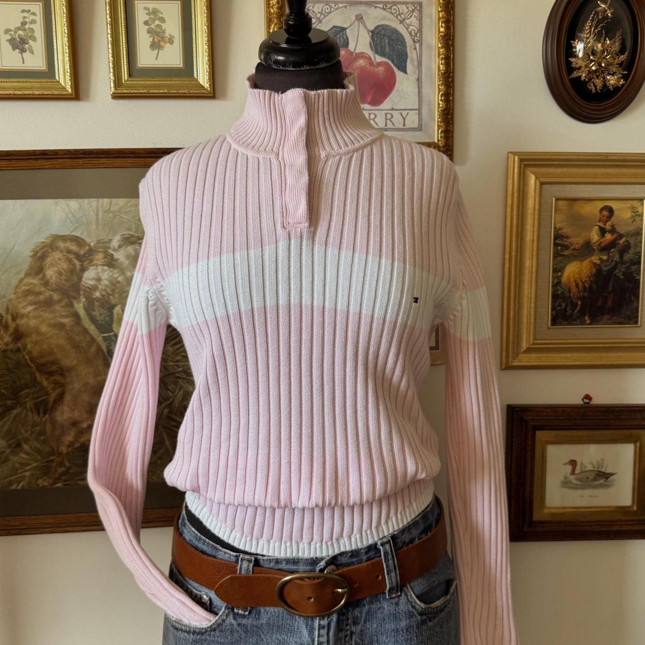 Y2K soft pink ribbed mock neck sweater (L)