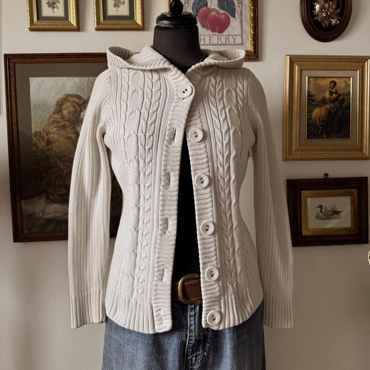 Cream cable knit hooded cardigan (M)