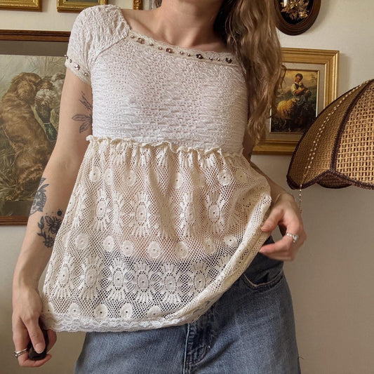 Boho crochet babydoll top (S)