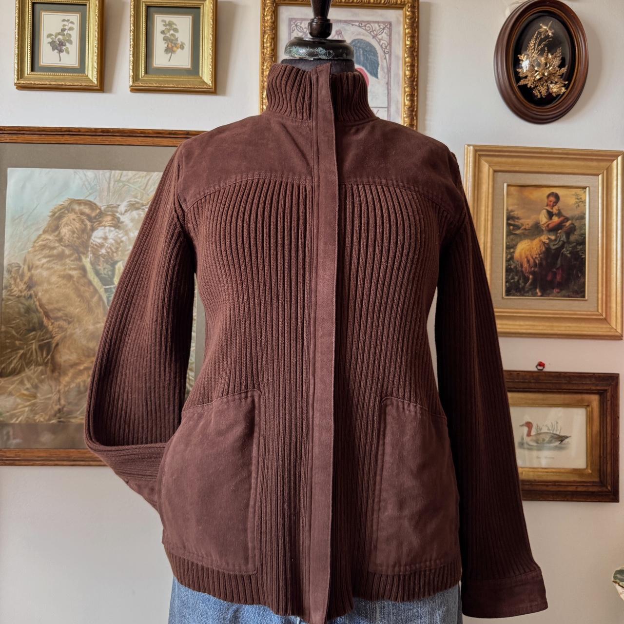 Brown knit mock neck jacket (L)