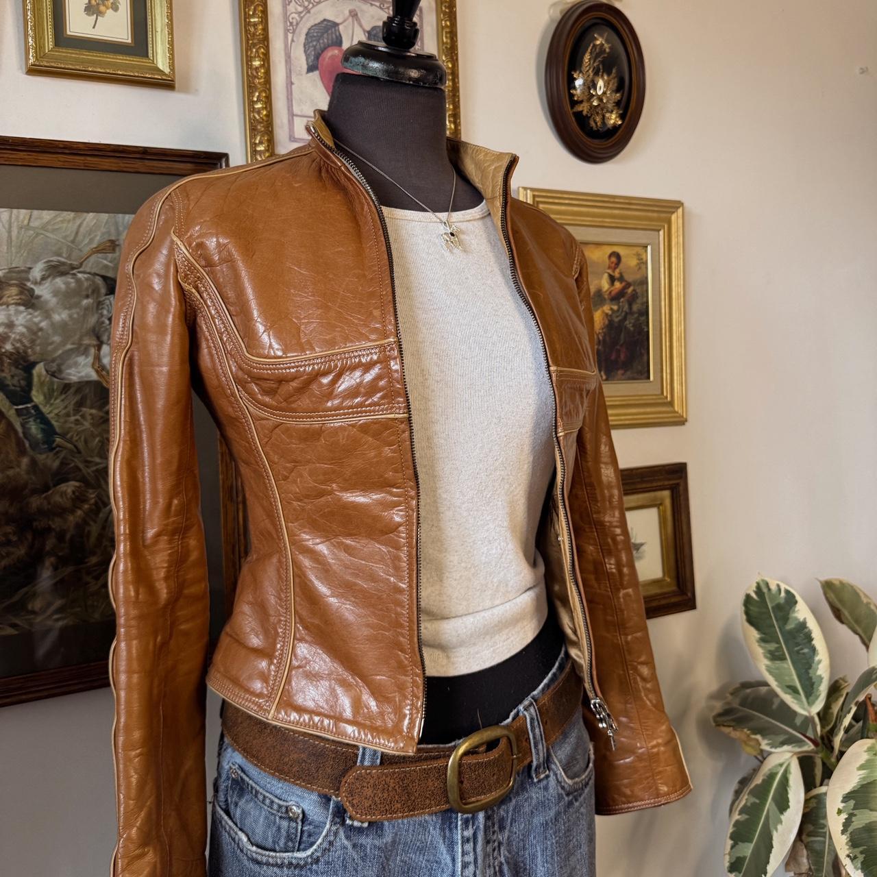 Y2K golden brown leather jacket (XS)
