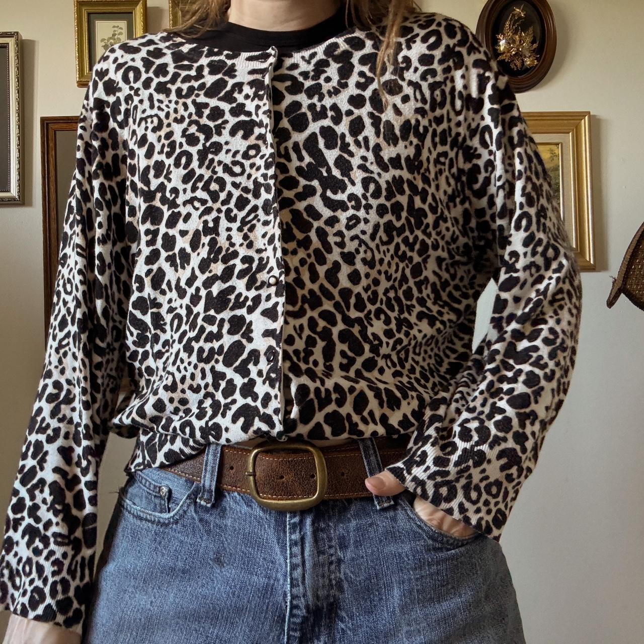 Leopard print knit cardigan (L)