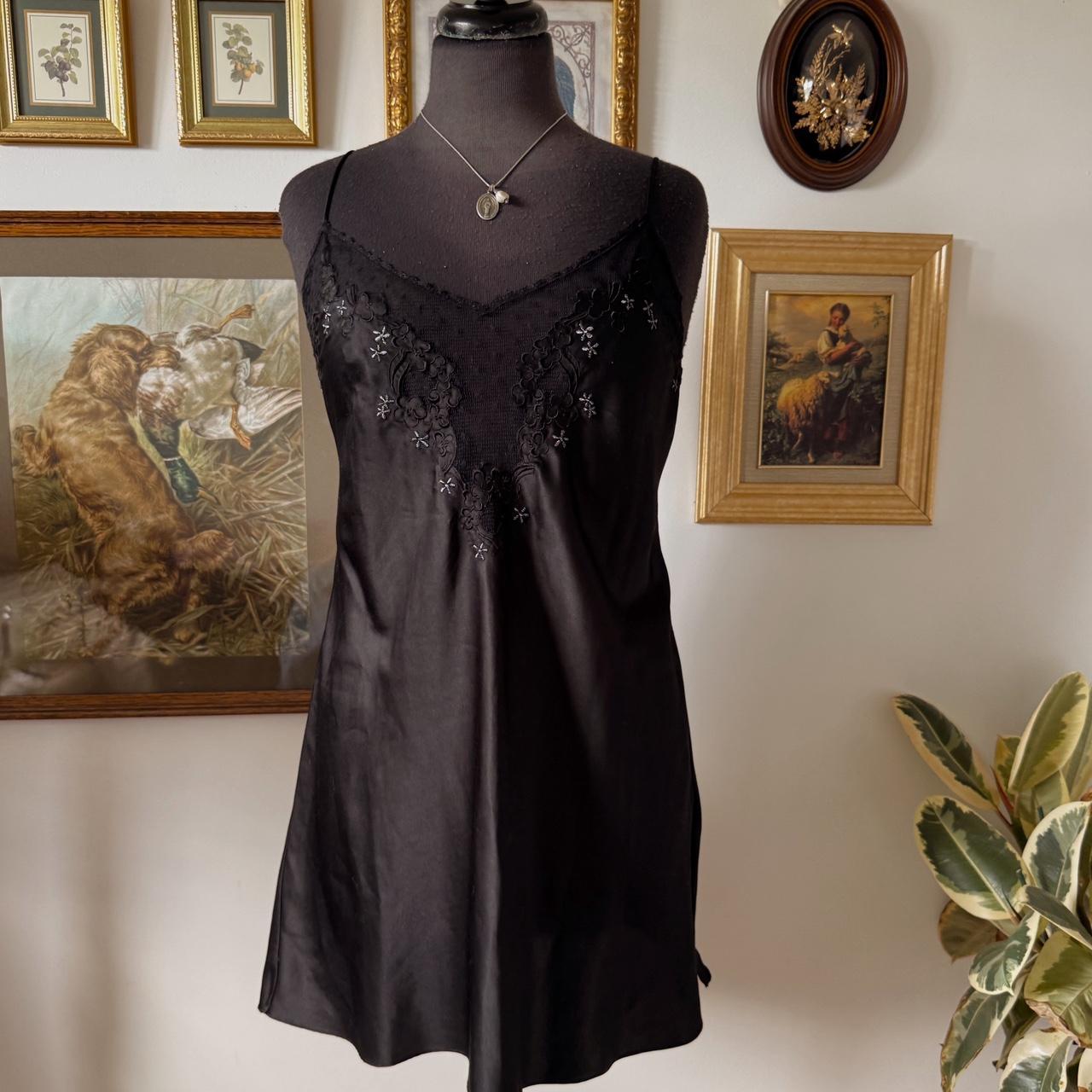 Black satin slip dress (L)