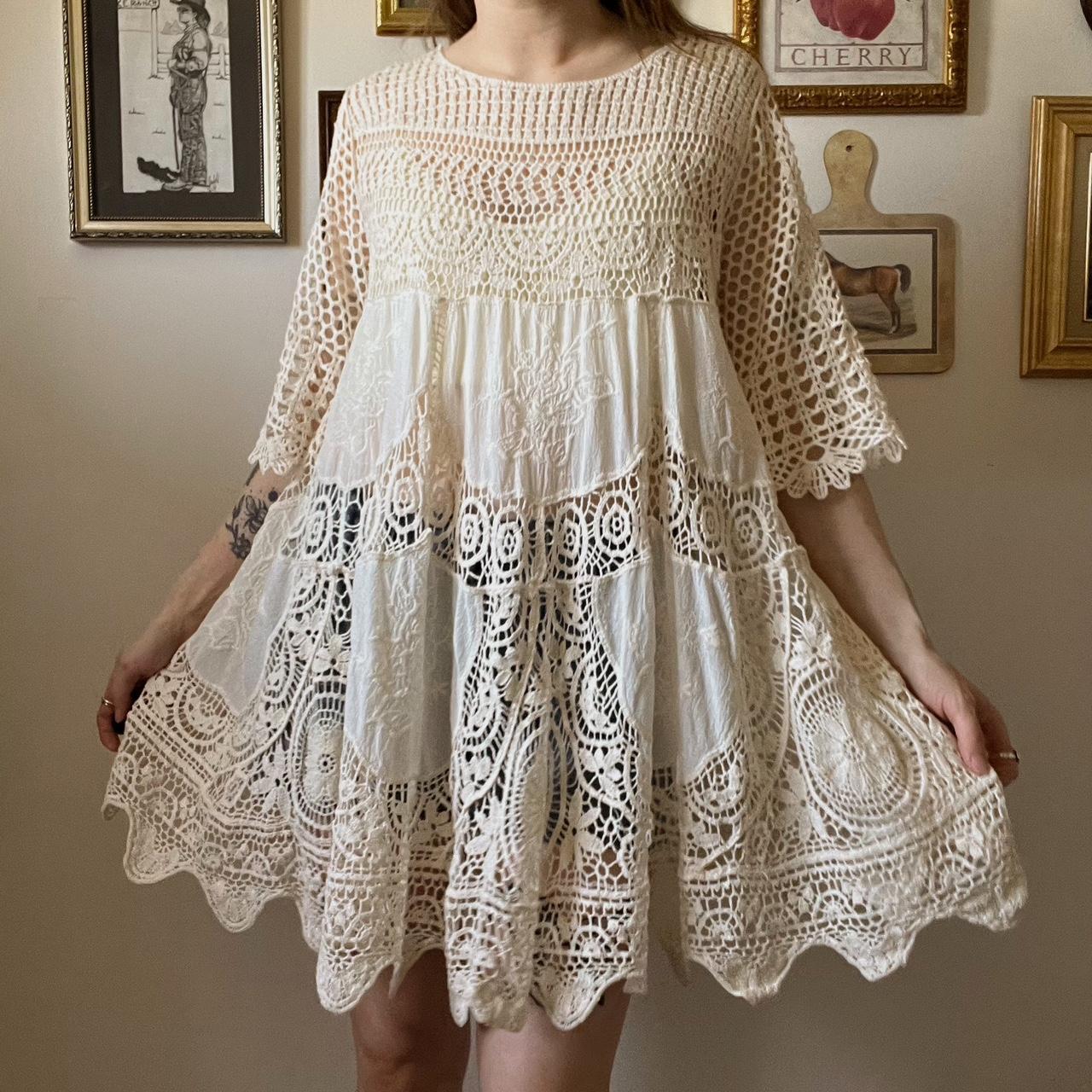 Cream crochet mini dress (XL)