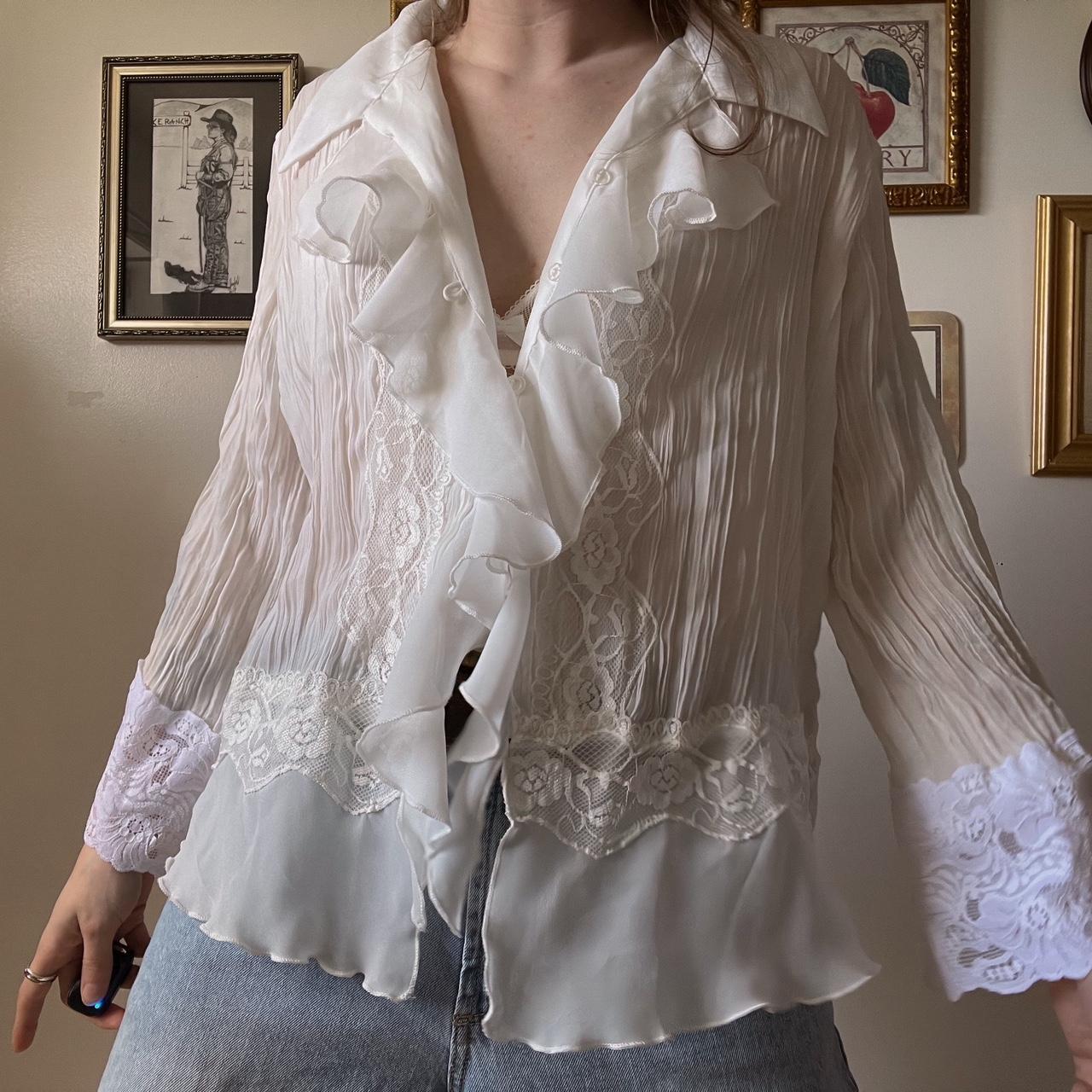 White lace ruffle blouse (M)