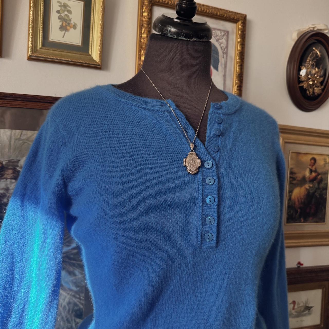 Ocean blue cashmere knit henley (S)