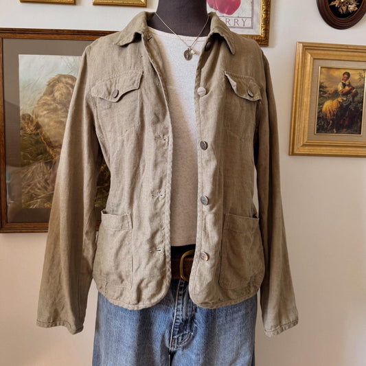 Linen boho khaki jacket (M)