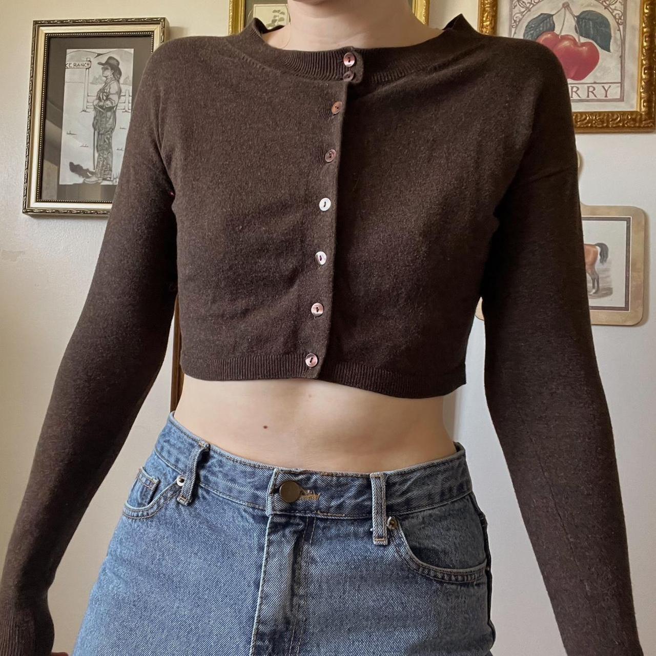 Brown crop knit cardigan (S)