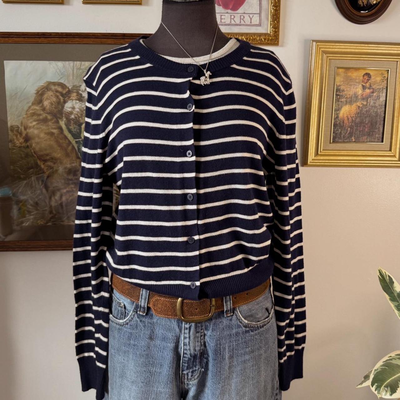 Navy striped knit cardigan (L)