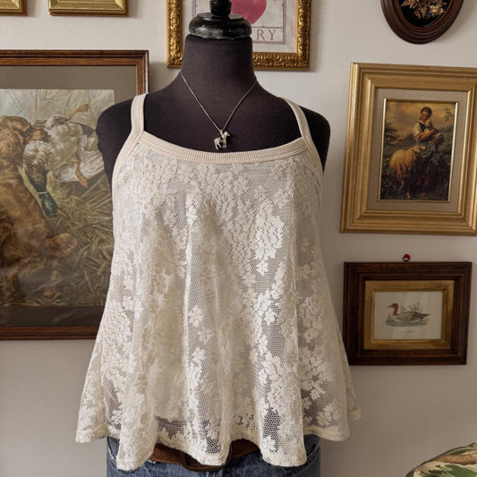 Cream lace babydoll cami top (M)