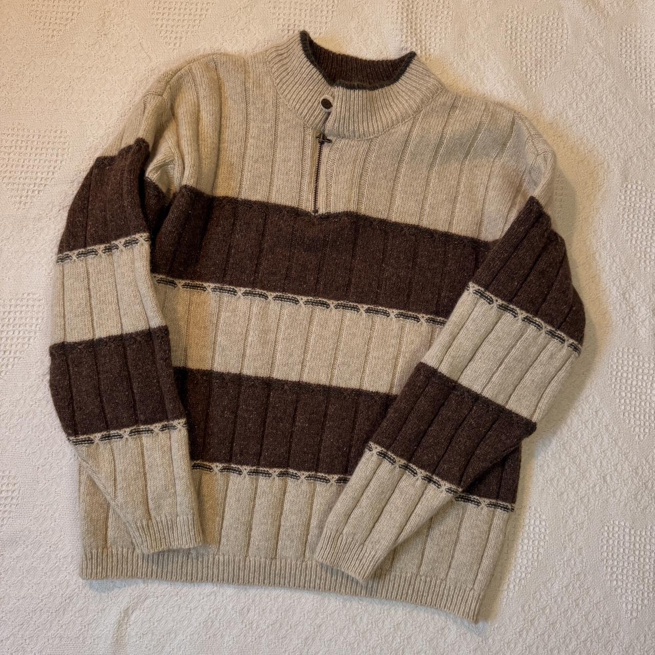 Brown & cream striped wool knit sweater (L)