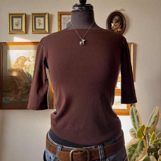 Brown boat neck tee (S)