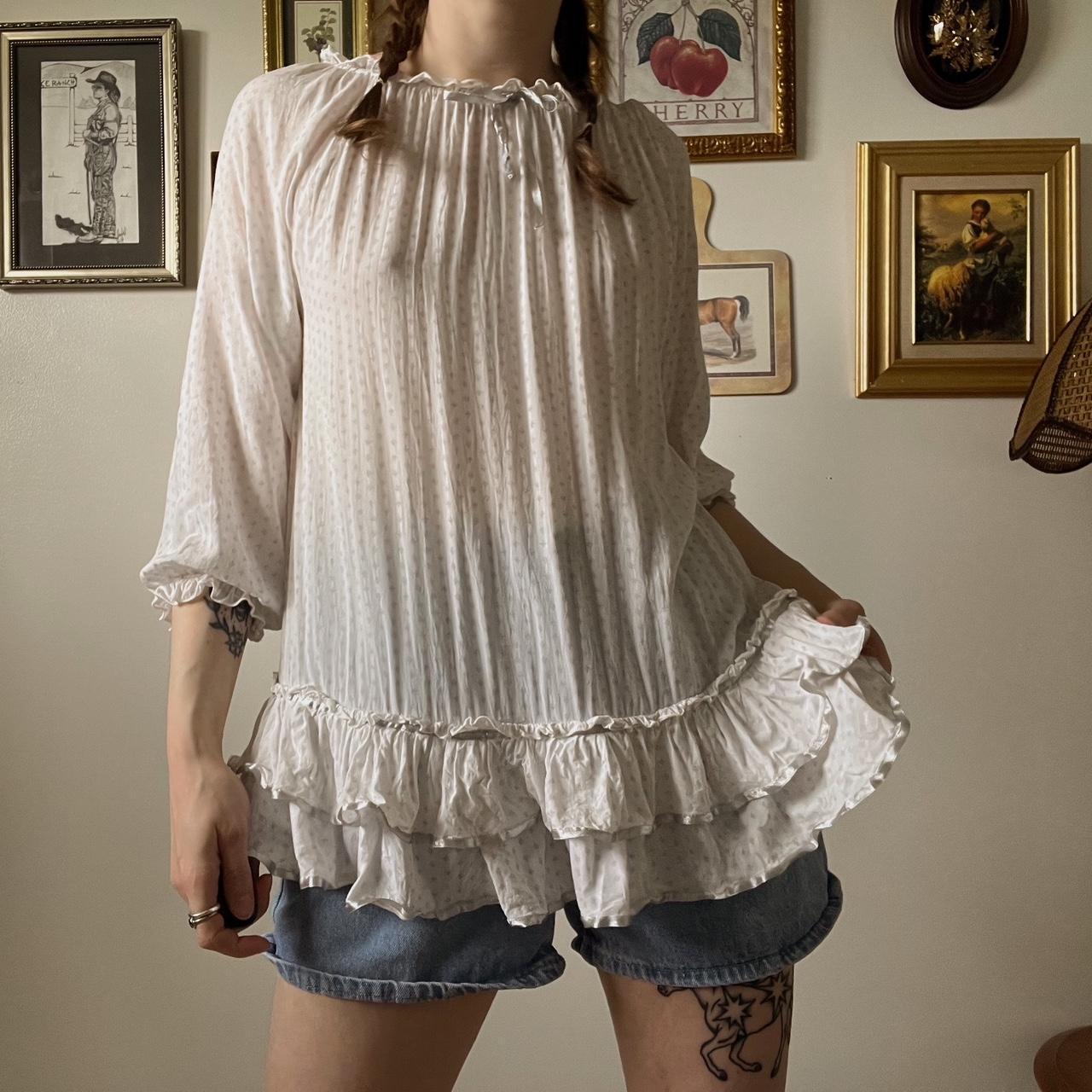 Cream boho ruffle tunic (M)