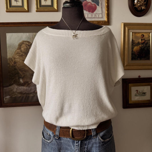 White knit boatneck top (S)