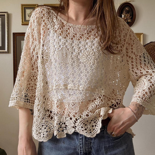 Boho crochet slouchy top (L)