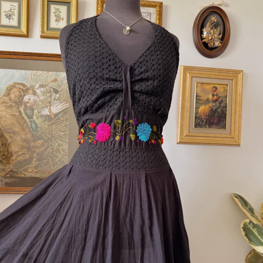 Black cotton halter dress (L)