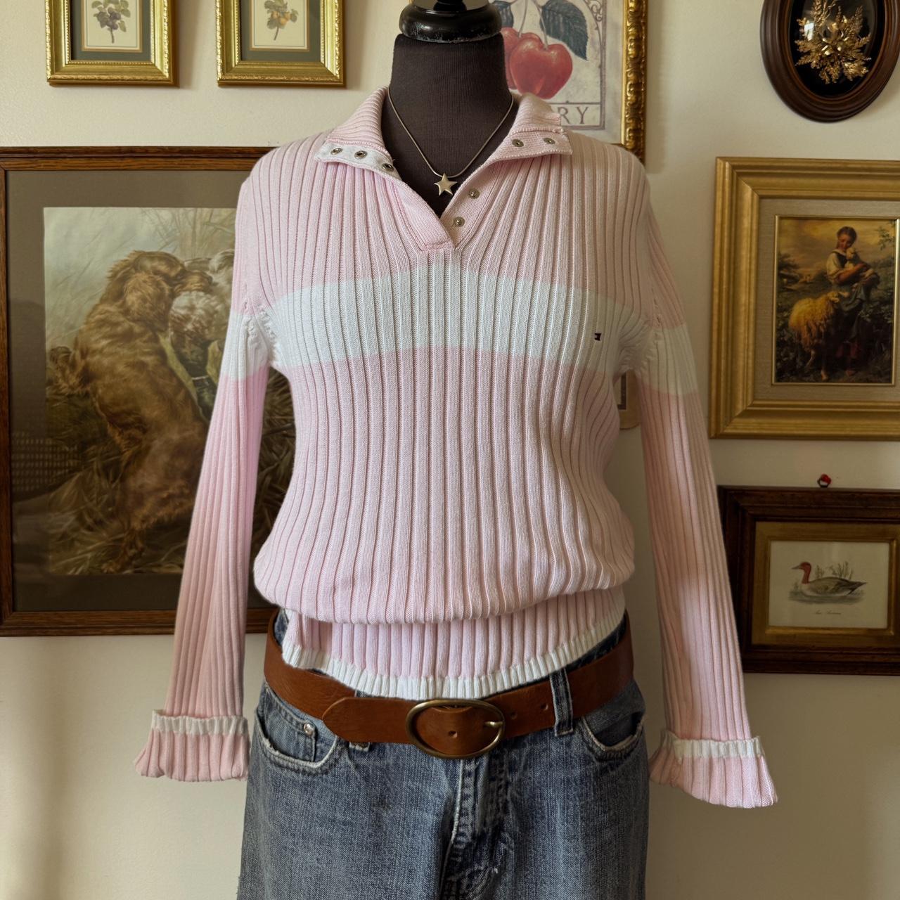 Y2K soft pink ribbed mock neck sweater (L)