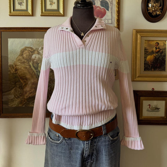 Y2K soft pink ribbed mock neck sweater (L)