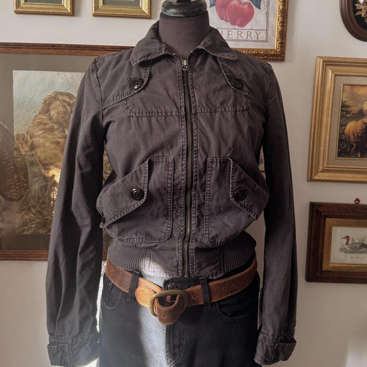 Y2K grey cotton bomber jacket (S)