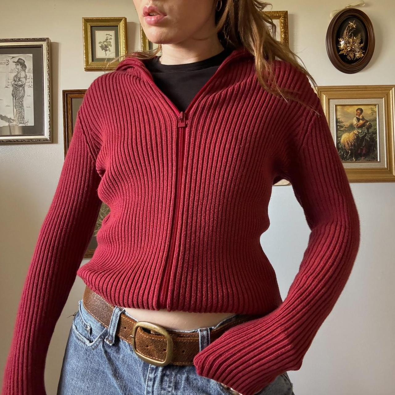 Burgundy knit zip up cardigan (S)