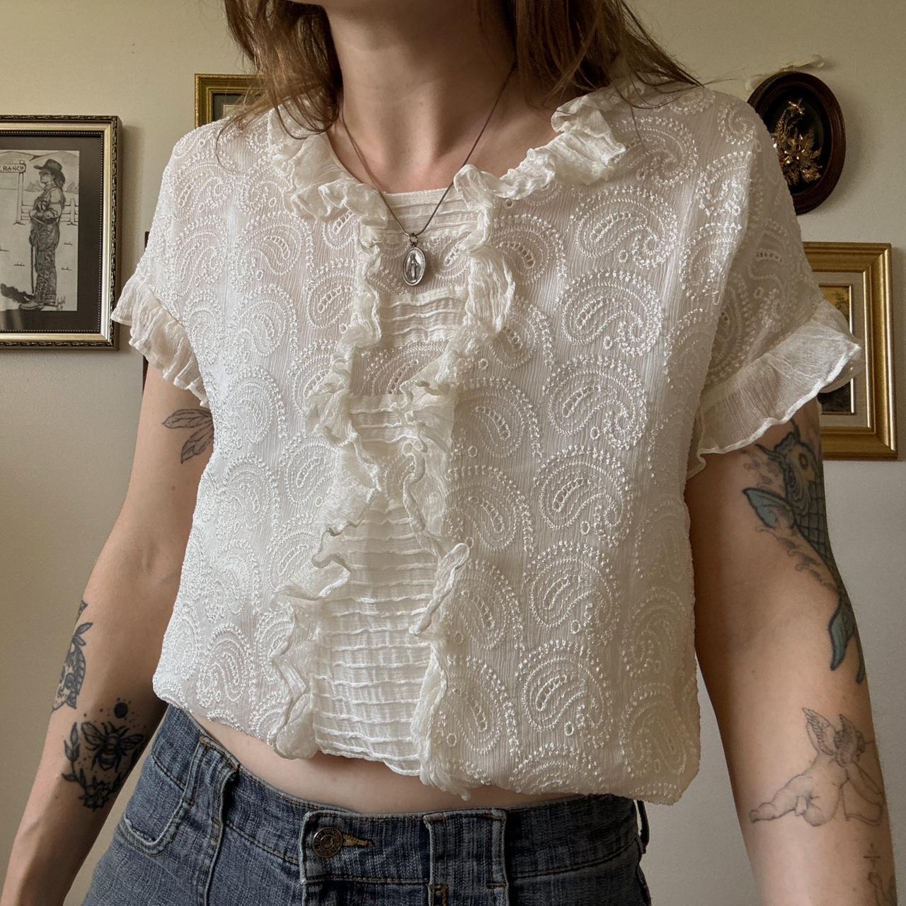 Whimsical silk ruffle top (L)