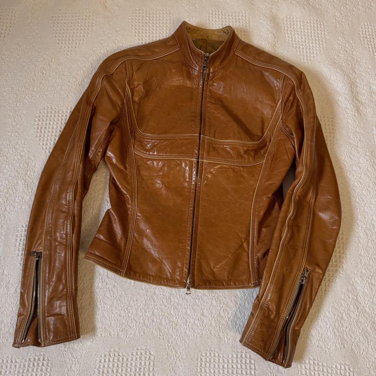 Y2K golden brown leather jacket (XS)