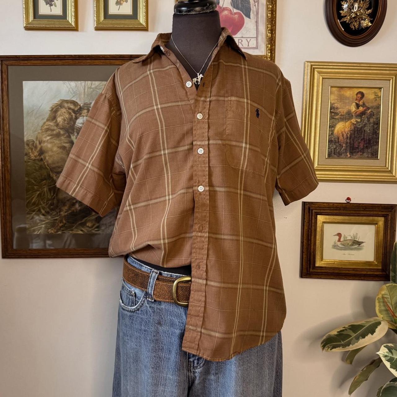 Earthy brown cotton plaid button up (M)