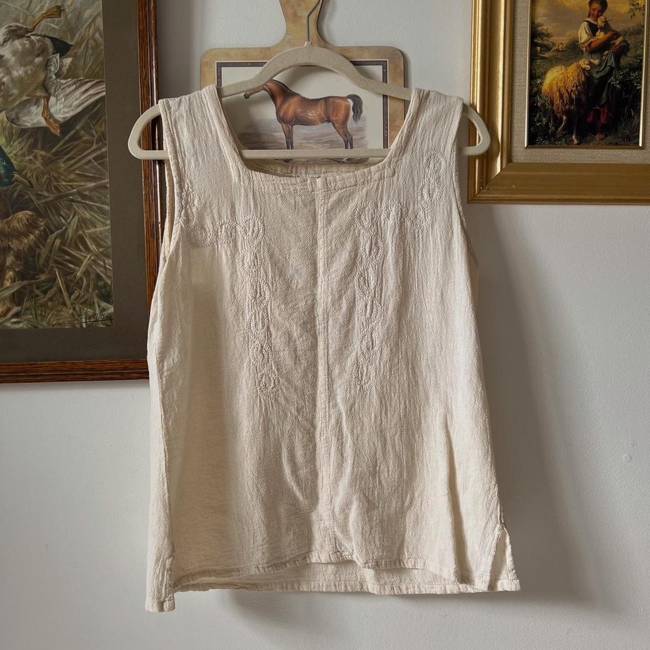 Cream embroidered tank (M)