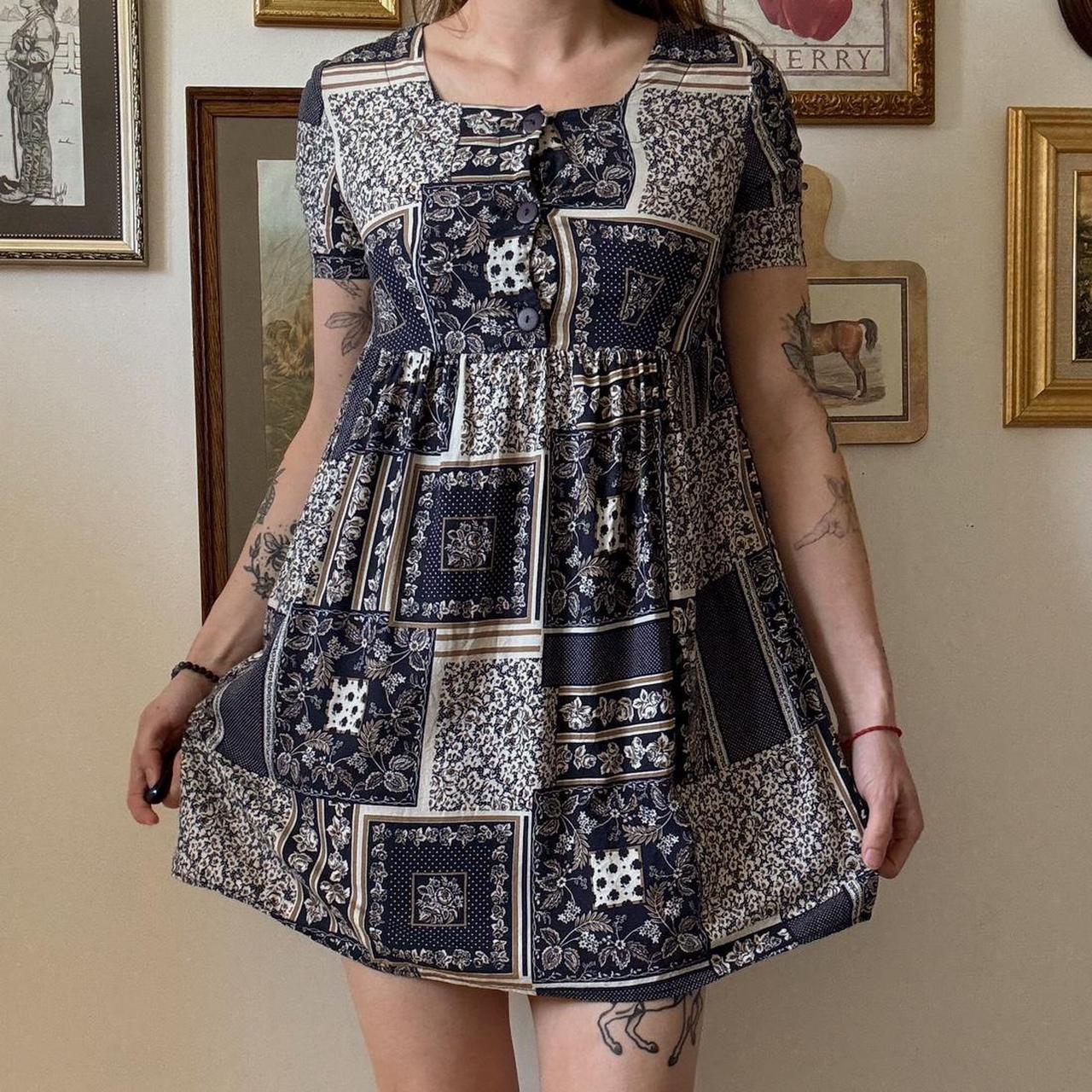 Patchwork babydoll mini dress (S)