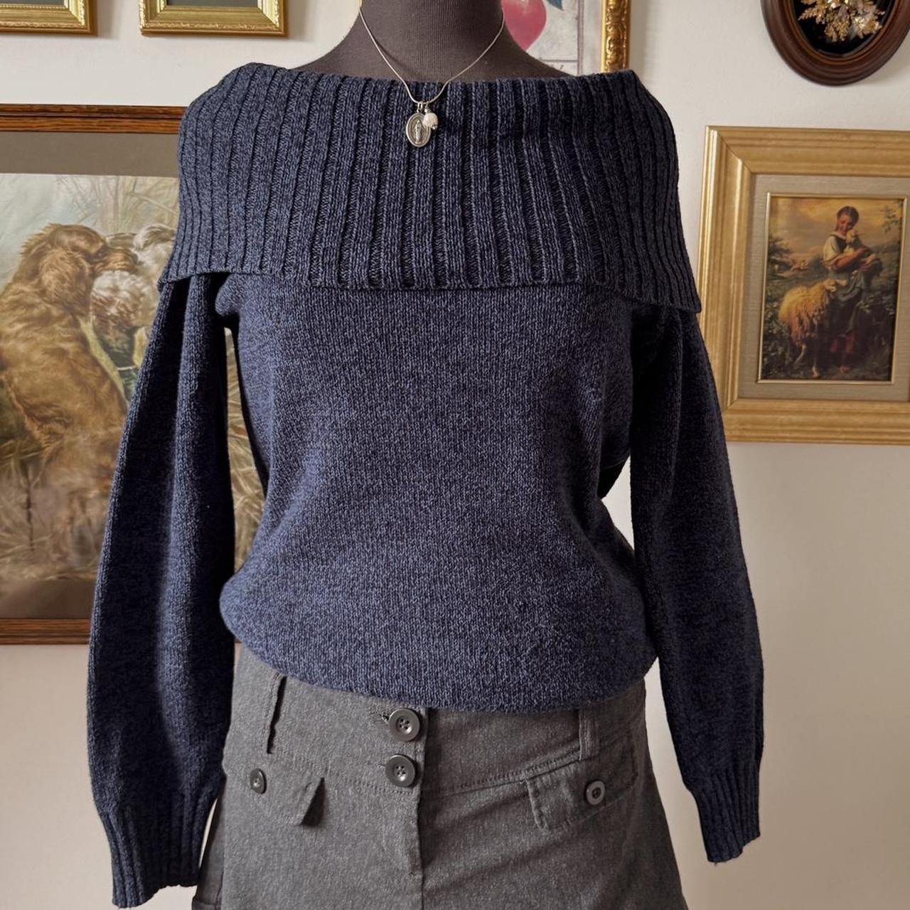 Navy off the shoulder knit sweater (M)
