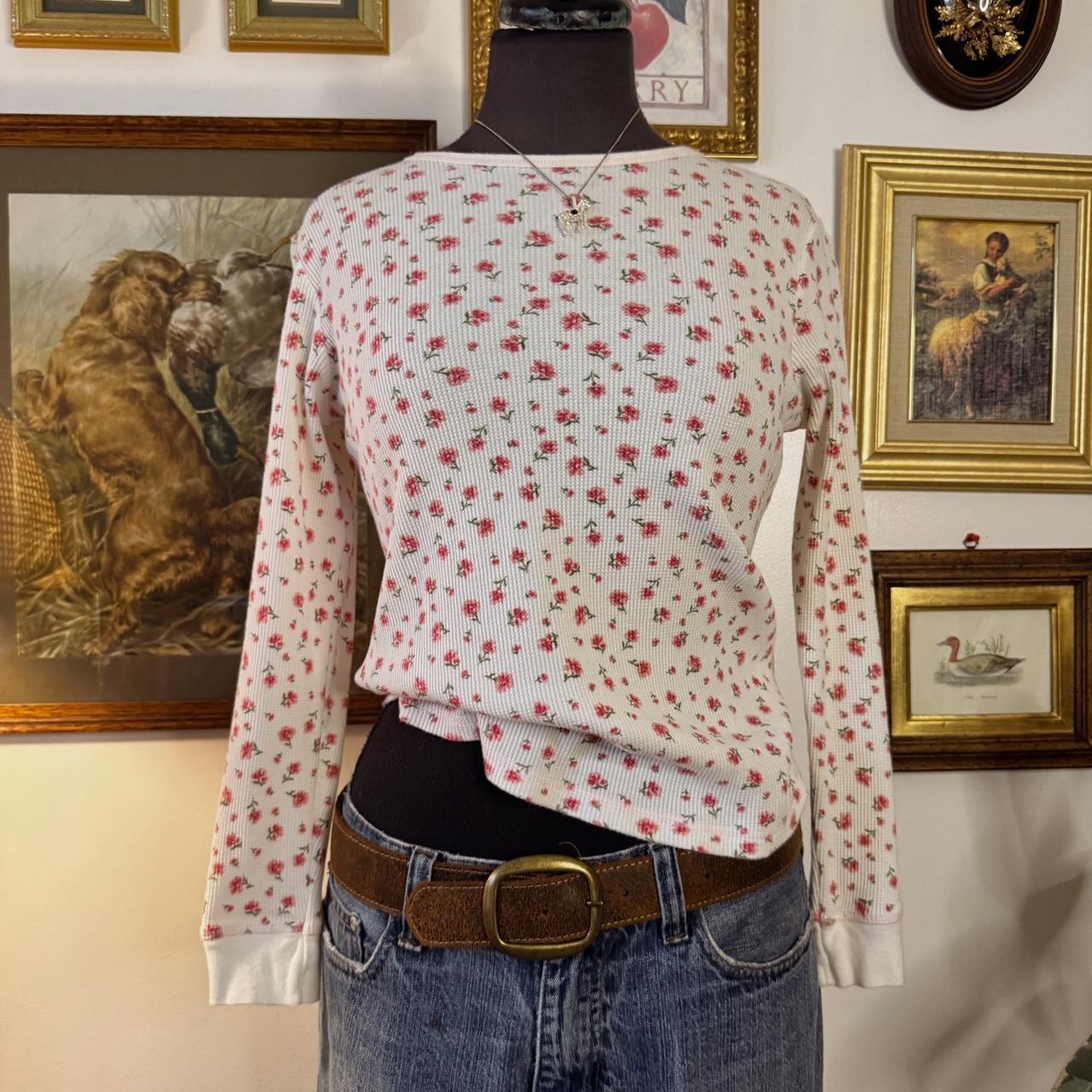 Pink floral pattern waffle longsleeve (M)