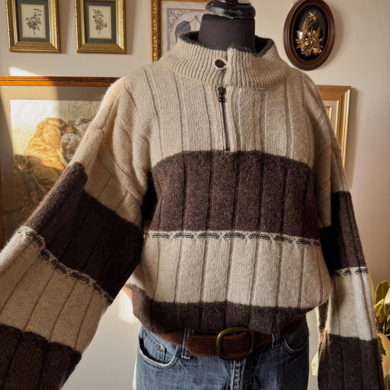 Brown & cream striped wool knit sweater (L)