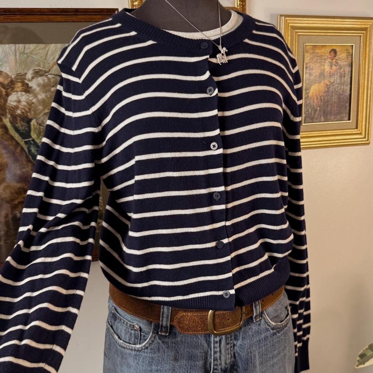 Navy striped knit cardigan (L)