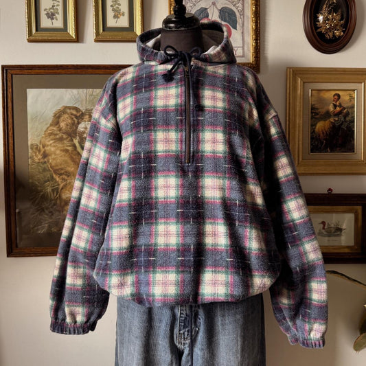 Navy cabincore flannel hoodie (L)