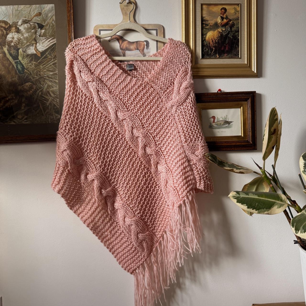 Pink knit boho poncho