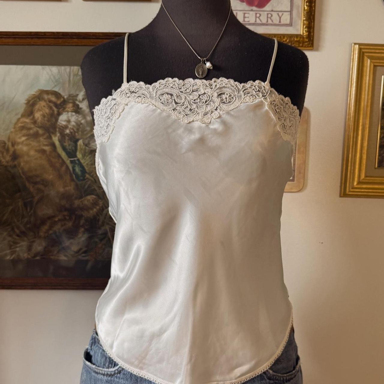 Cream lace satin cami tank (M)