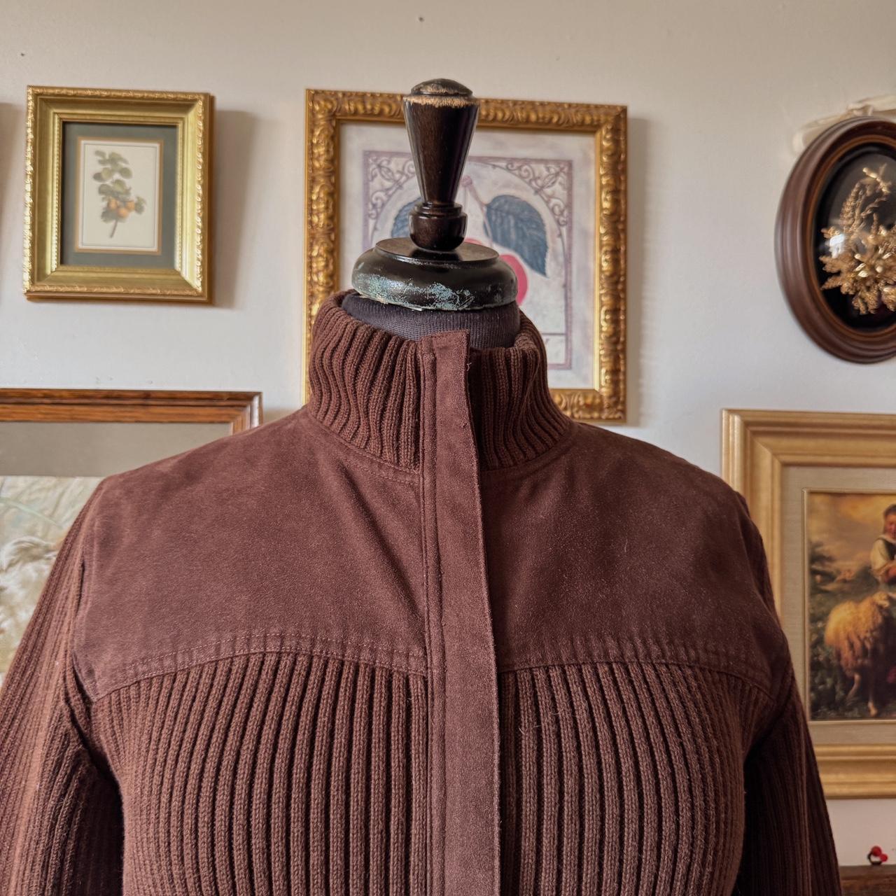 Brown knit mock neck jacket (L)