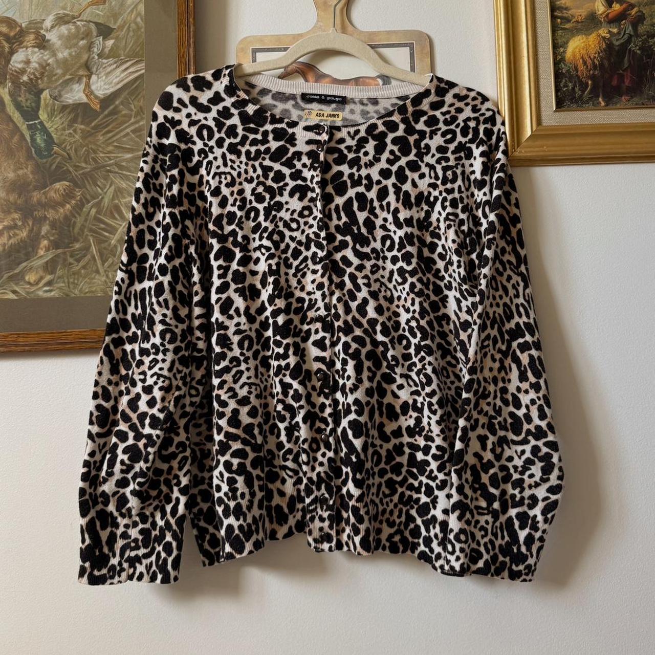 Leopard print knit cardigan (L)