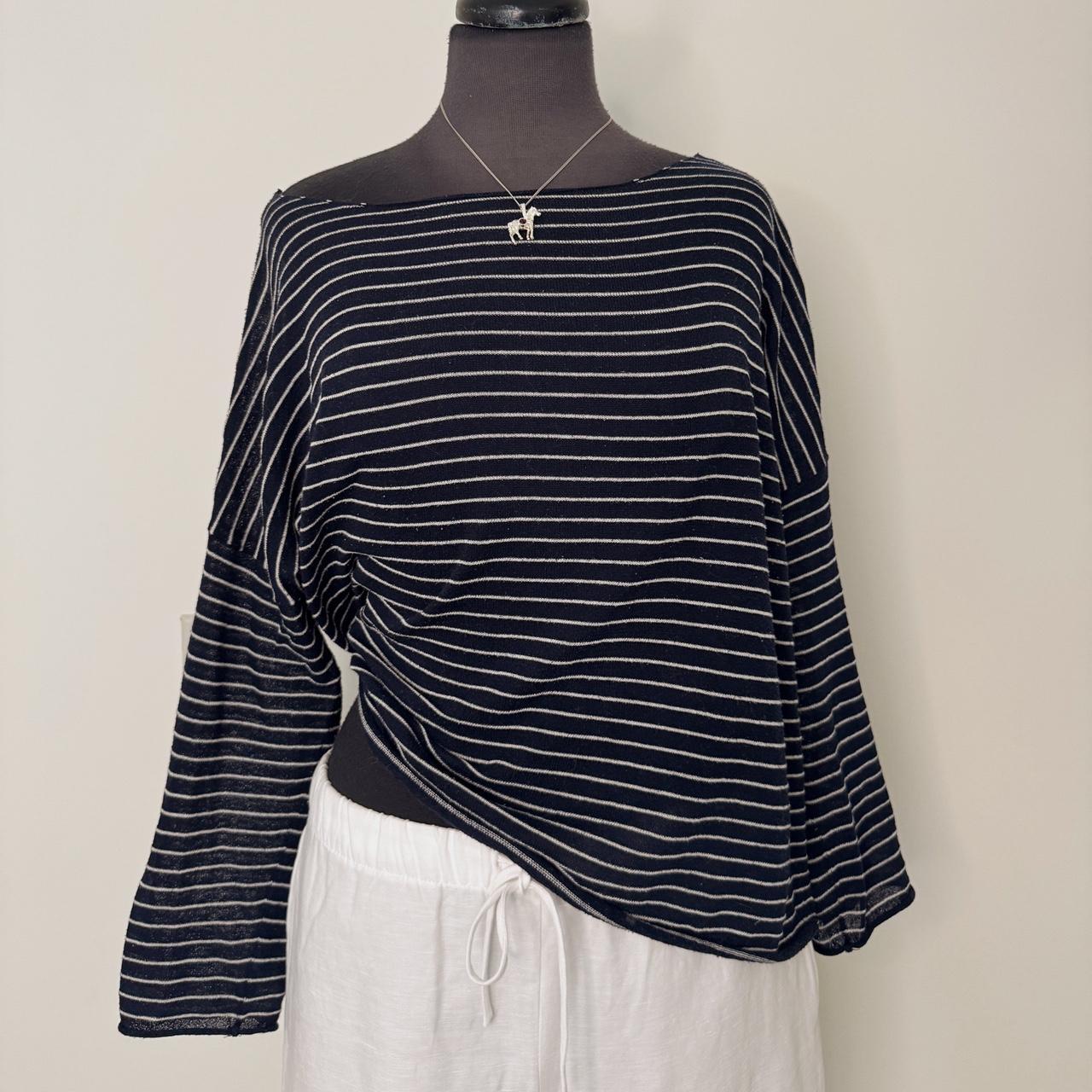 Navy striped boatneck knit top (S)
