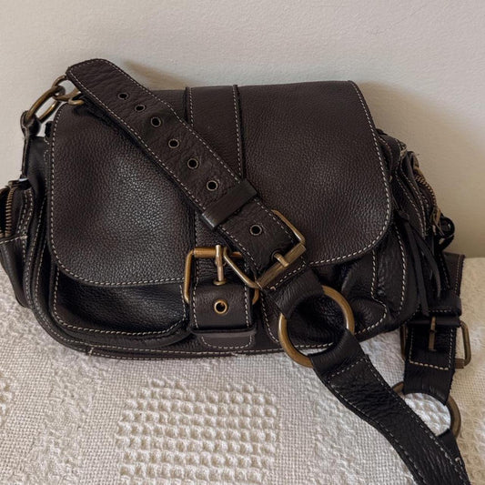 Black slouchy leather messenger bag