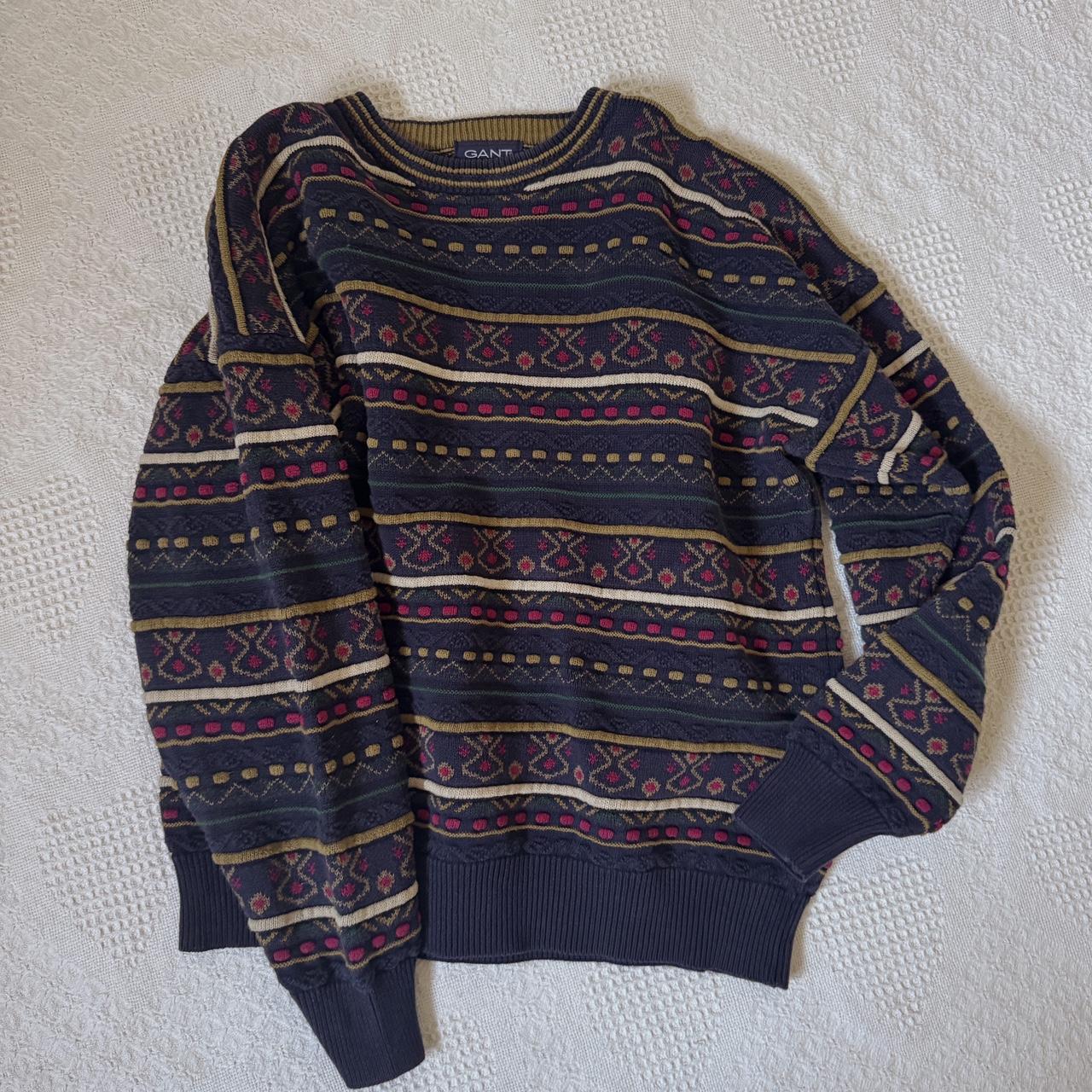 Navy & burgundy 90s striped sweater (L)