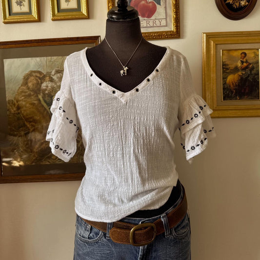 White cotton ruffle blouse (M)