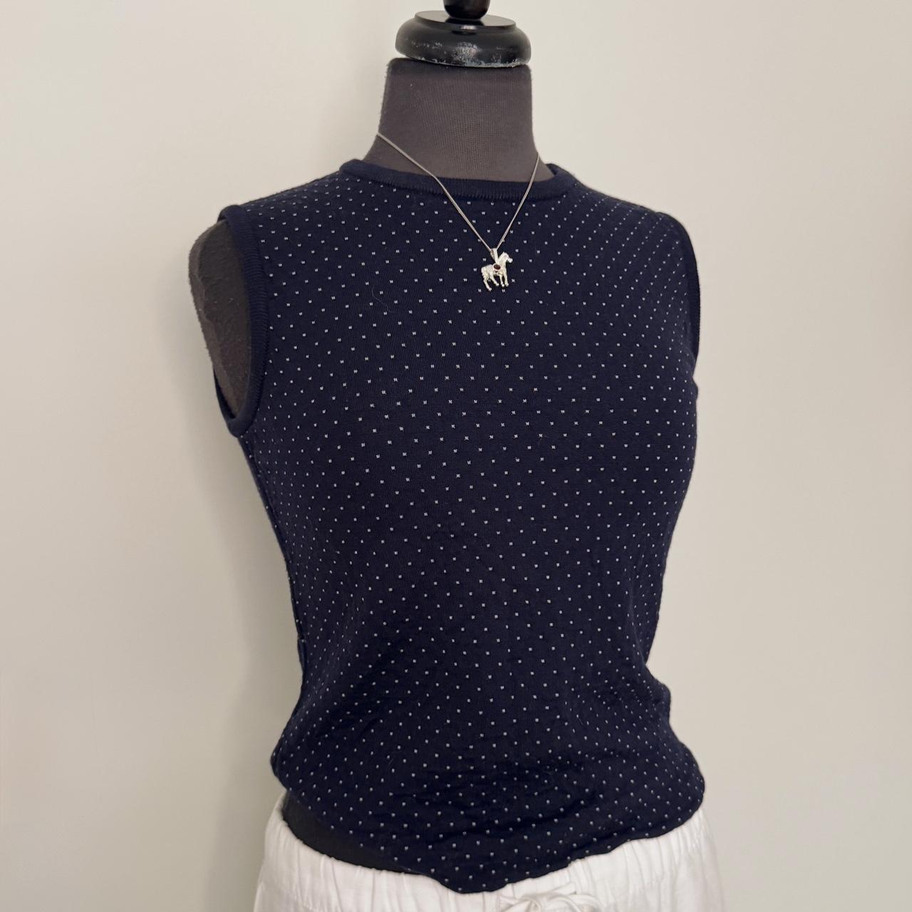 Navy polka dot knit tank top (S)