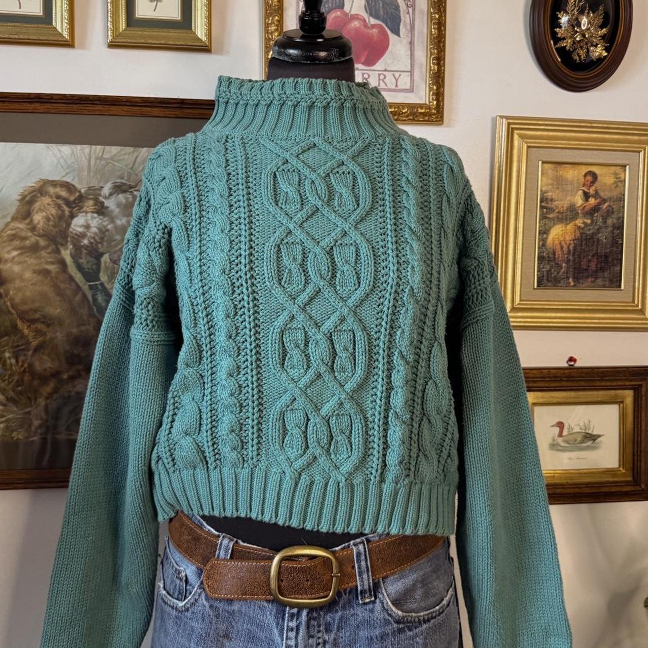 Turquoise green cable knit sweater (S)